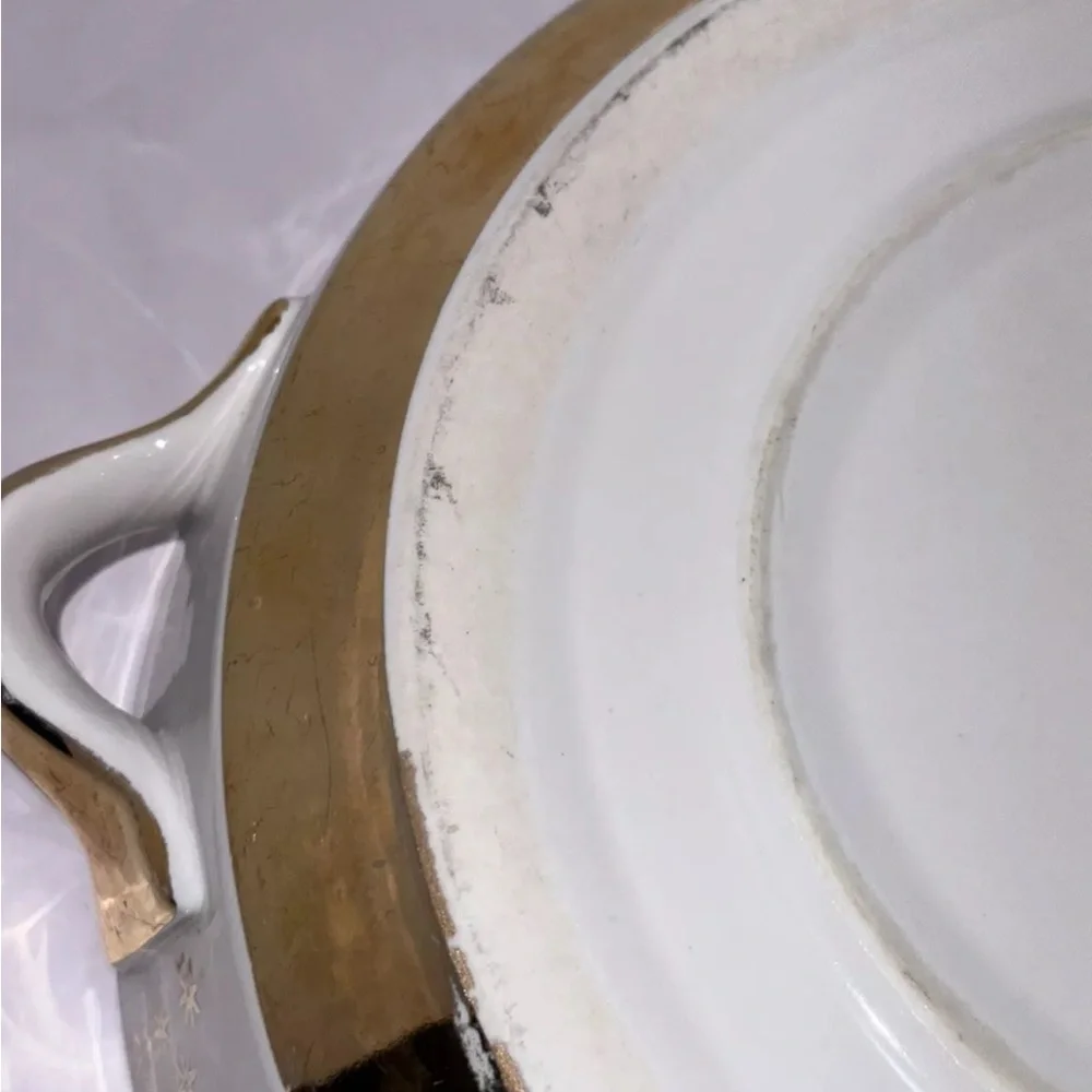 Hall China Starburst Flare Ware Casserole Pedestal Set Atomic MCM Gold Lid Dish